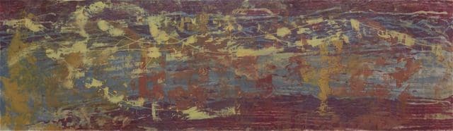 When the Rhythm Section Floats I Float Too encaustic on reduction woodcut on panel