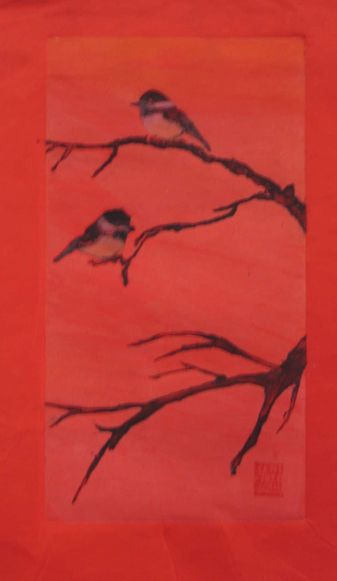 Leni Fried printing on red Kozo, Paper Connection International