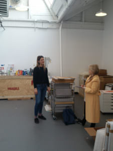 Paperwoman Joan visits Liz's studio. 